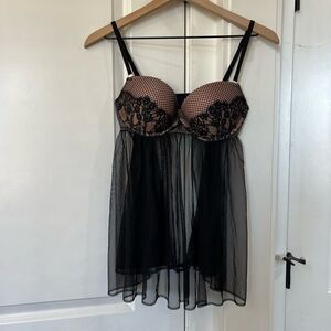 Victoria’s Secret black and nude women’s lingerie slip dress size 36C